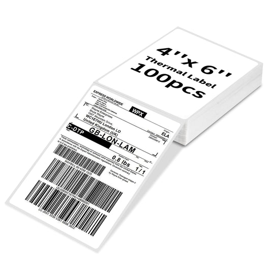 4x6 Direct Thermal Shipping Label, Fan-Fold Sticker Labels, Commercial Grade, Thermal Labels Compatible with Rollo, Nelko, Munbyn, Jadens, Strong Adhesive Labels Paper, 100 Labels Per Stack