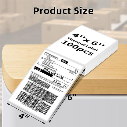 4x6 Direct Thermal Shipping Label, Fan-Fold Sticker Labels, Commercial Grade, Thermal Labels Compatible with Rollo, Nelko, Munbyn, Jadens, Strong Adhesive Labels Paper, 100 Labels Per Stack