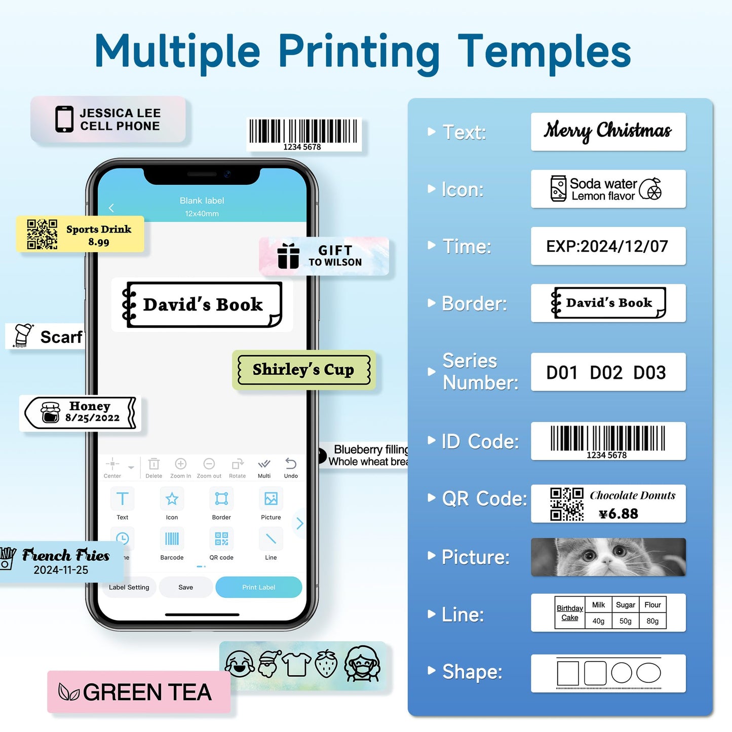 Label Makers, Label Maker Machine with Tape, Portable Bluetooth Label Printer with Little Space, Inkless Thermal Label Maker for Family School, Mini Label Maker with Multiple Personalized Templates