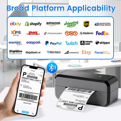 Bluetooth Thermal Shipping Label Printer, Wireless 4x6 Label Printer for Shipping Packages & Small Business, Compatible with Android, IOS, Windows and Mac, Widely Used for Ebay, Amazon, Shopify, USPS