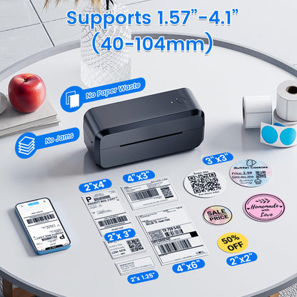 Bluetooth Thermal Shipping Label Printer, Wireless 4x6 Label Printer for Shipping Packages & Small Business, Compatible with Android, IOS, Windows and Mac, Widely Used for Ebay, Amazon, Shopify, USPS